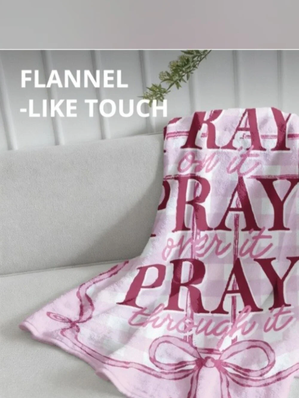 Pink Pray On It Pray Over It Throw Blanket 50x60 Christian Faith Bows NIP